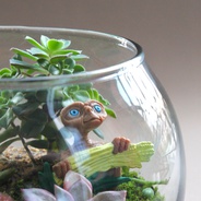 Terrario mediano E.T.  - Jardín en vidrio en forma de pecera con figura de E.T.