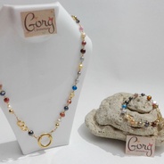 Collar perla del río Mix, pulsera y aretes - Collar elaborado en piedras perla del río mix, pulsera y aretes